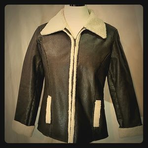 Sturdy Faux Leather Bomber Jacket Sheep Li…